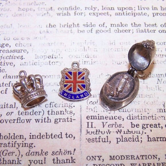 3 British Sterling Silver Enamel Charms-Crown, Bobbys Hat, England Travel Shield - Picture 4 of 6